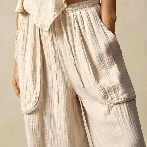 Apricot Women's Casual Woven Loose Wide-Leg Wash Pants - Picture 6 of 6